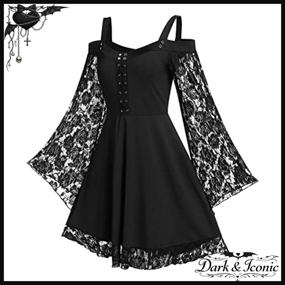 Plus Size Gothic Lace Patchwork Mini Dress Spaghe… - image 5